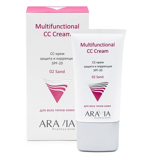 Купить СС-крем защитный SPF-20 Multifunctional CC Cream, Cream Sand 02, 150 мл, ARAVIA Professional по цене 1 570 руб.